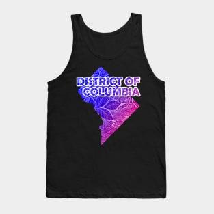 Colorful mandala art map of District of Columbia with text in blue and violet Tank Top
